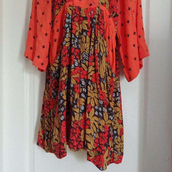 Free People Tallula Poppy Orange Floral Bell Sleeve Deep Pockets Mini Dress M - Picture 6 of 15